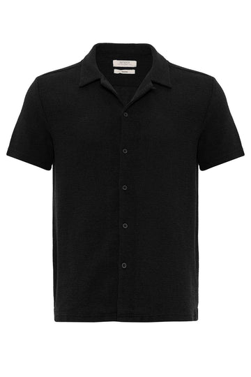Chemise Col Camp Texturé Tricot Noir Homme - Wessi