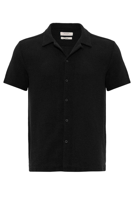 Chemise Col Camp Texturé Tricot Noir Homme - Wessi