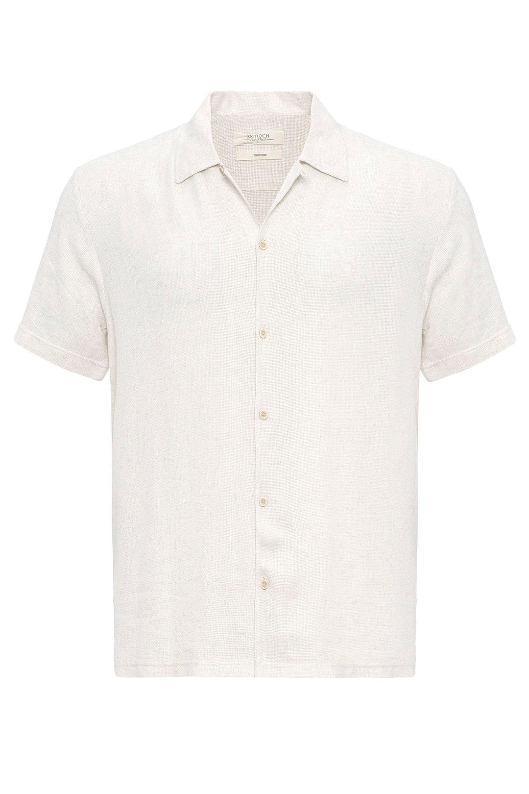 Men's Ecru Knit Textured Camp Collar Shirt - Wessi