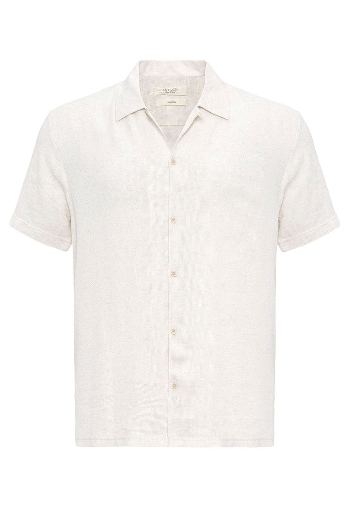 Men's Ecru Knit Textured Camp Collar Shirt - Wessi