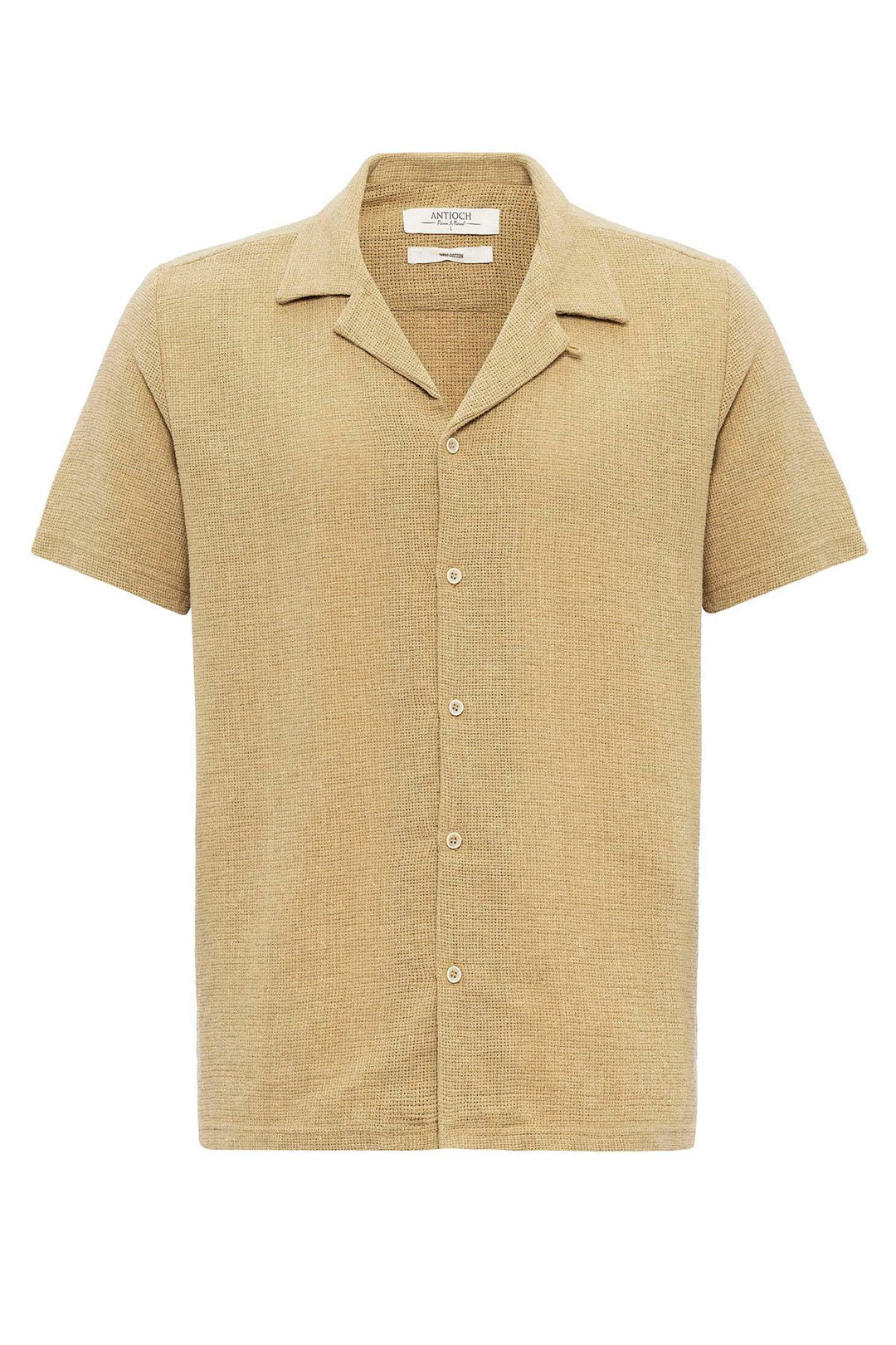 Camisa de hombre de punto beige con cuello camp texturizado - Wessi