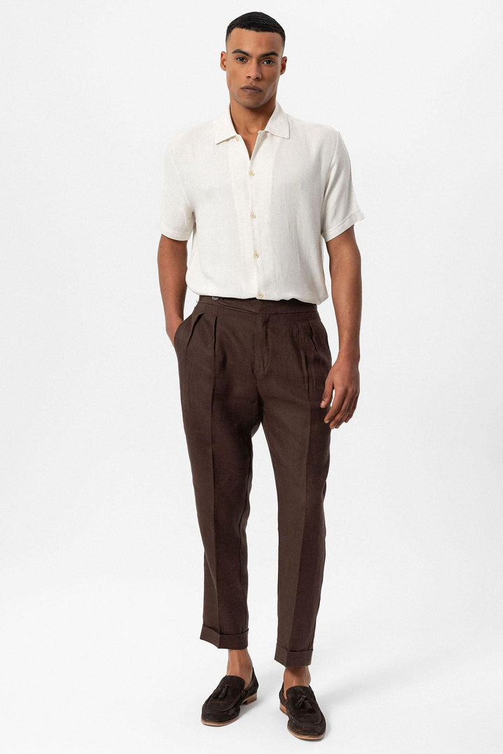 Men's Ecru Knit Textured Camp Collar Shirt - Wessi