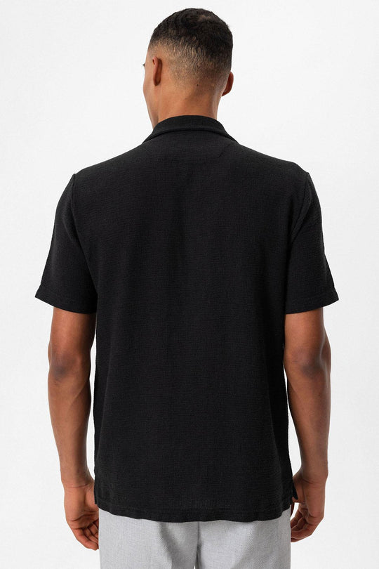 Chemise Col Camp Texturé Tricot Noir Homme - Wessi