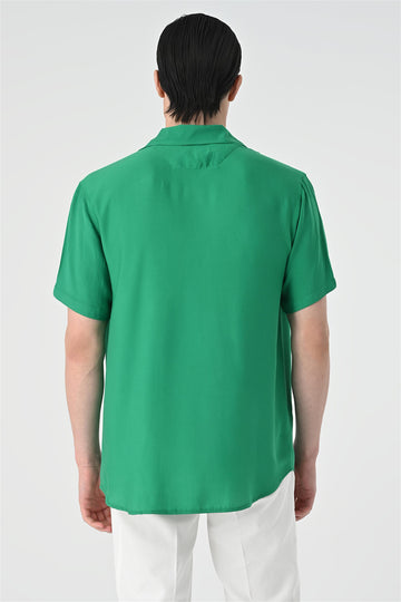 Men's Green Open Collar Oversized Short Sleeve Shirt - Wessi