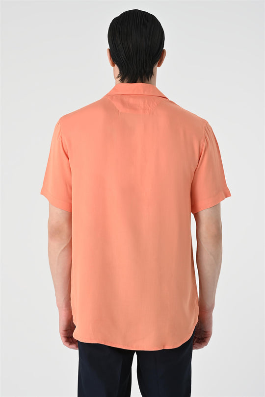 Men's Salmon Open Collar Oversized Short Sleeve Shirt - Wessi