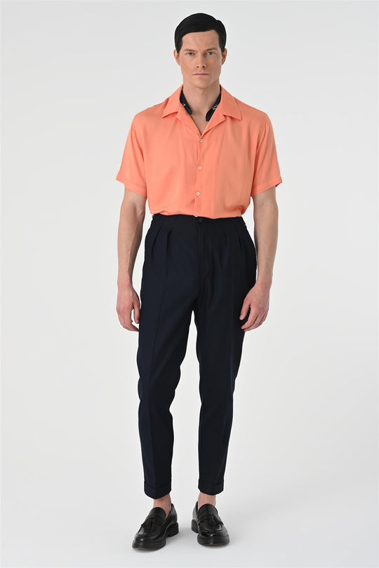 Men's Salmon Open Collar Oversized Short Sleeve Shirt - Wessi