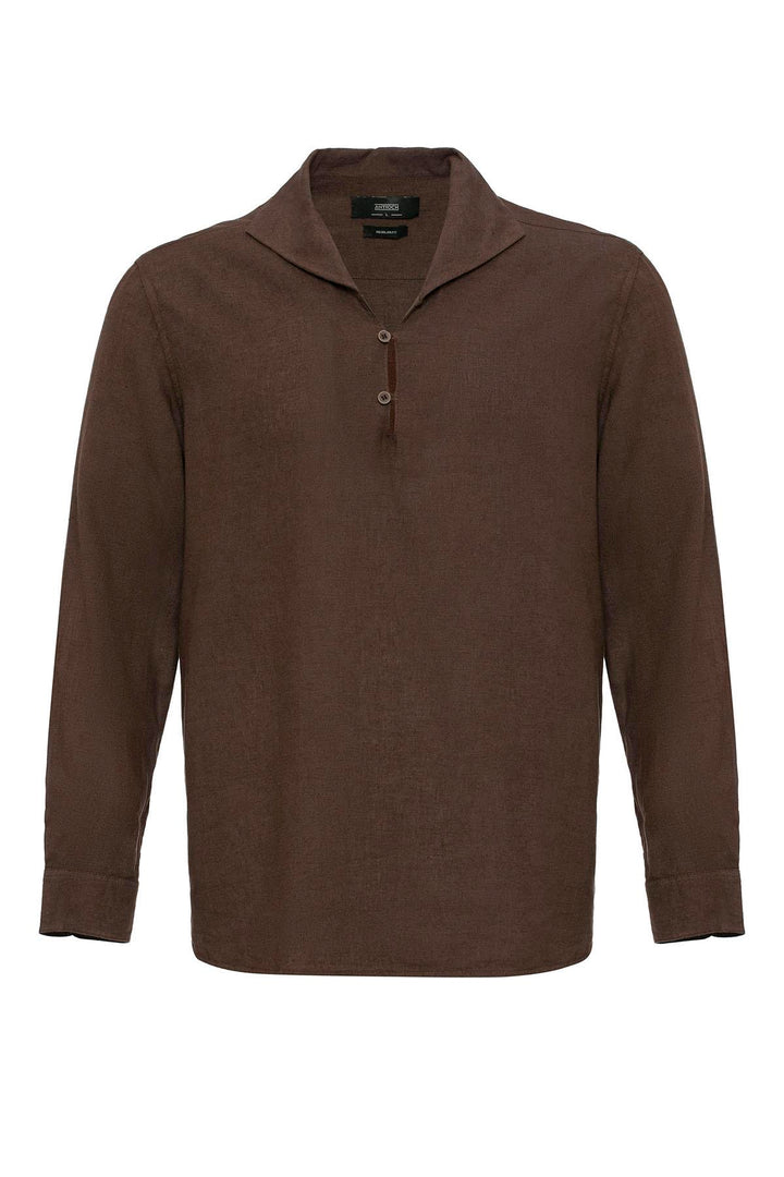 Men's Brown Camp Collar Button-Down  Shirt - Wessi