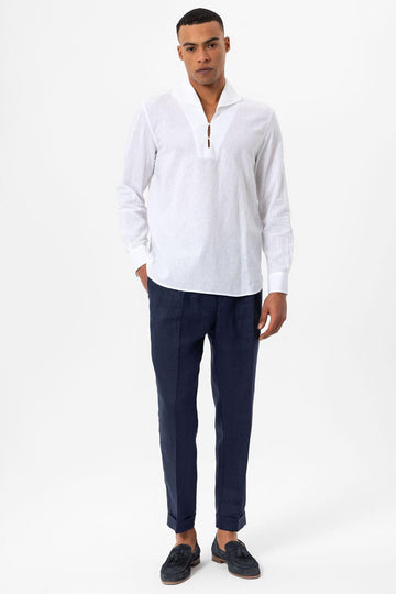 Men's White Camp Collar Button-Down Shirt - Wessi