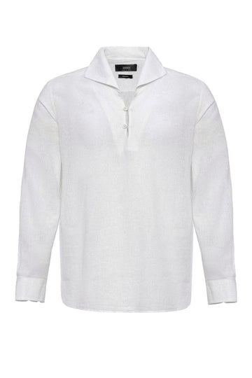 Men's White Camp Collar Button-Down Shirt - Wessi