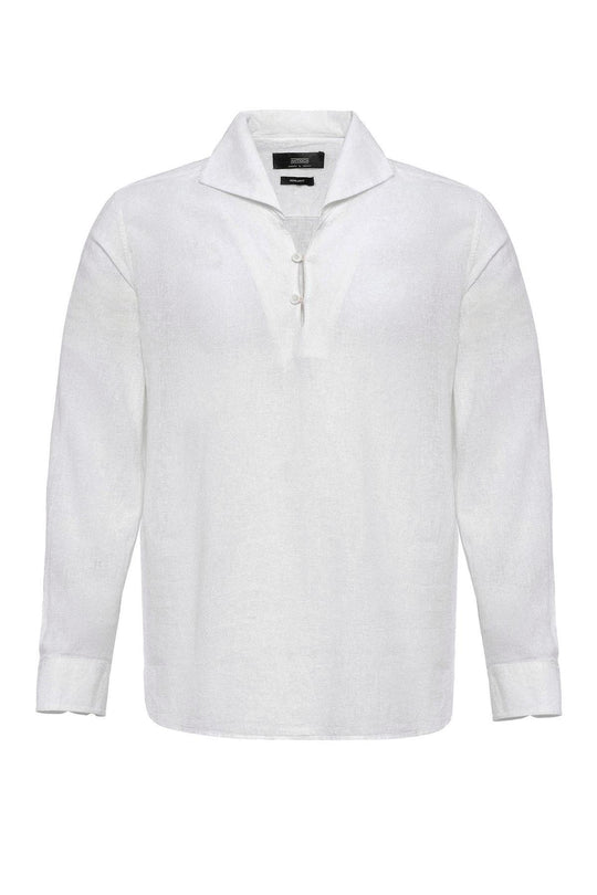 Men's White Camp Collar Button-Down Shirt - Wessi