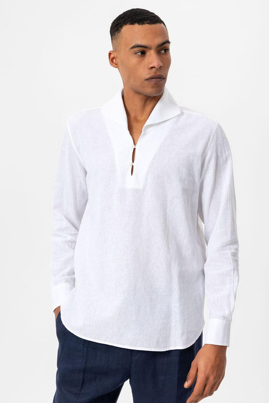 Men's White Camp Collar Button-Down Shirt - Wessi
