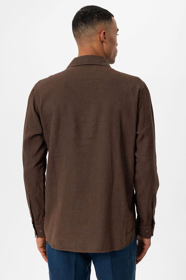 Men's Brown Camp Collar Button-Down  Shirt - Wessi