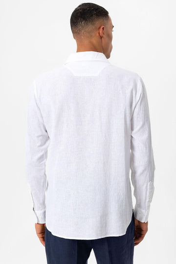 Men's White Camp Collar Button-Down Shirt - Wessi