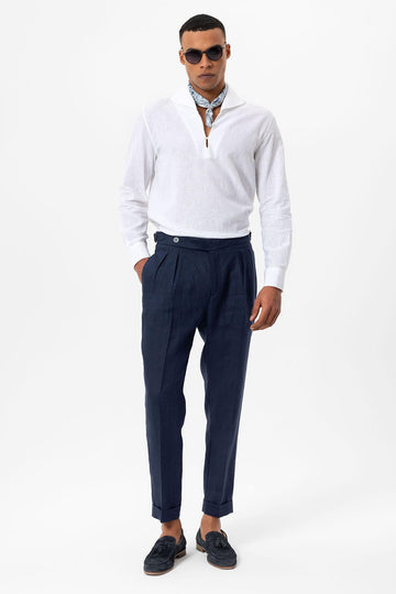 Men's White Camp Collar Button-Down Shirt - Wessi