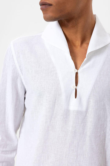 Men's White Camp Collar Button-Down Shirt - Wessi