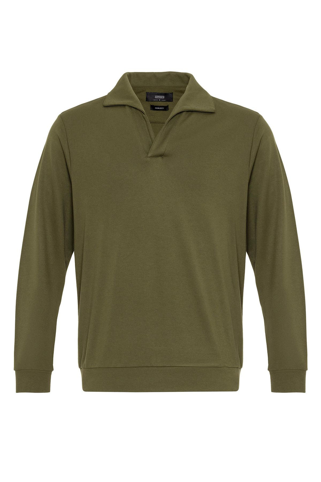 Men's Green Camp Collar Regular Fit Long Sleeve Sweater - Wessi