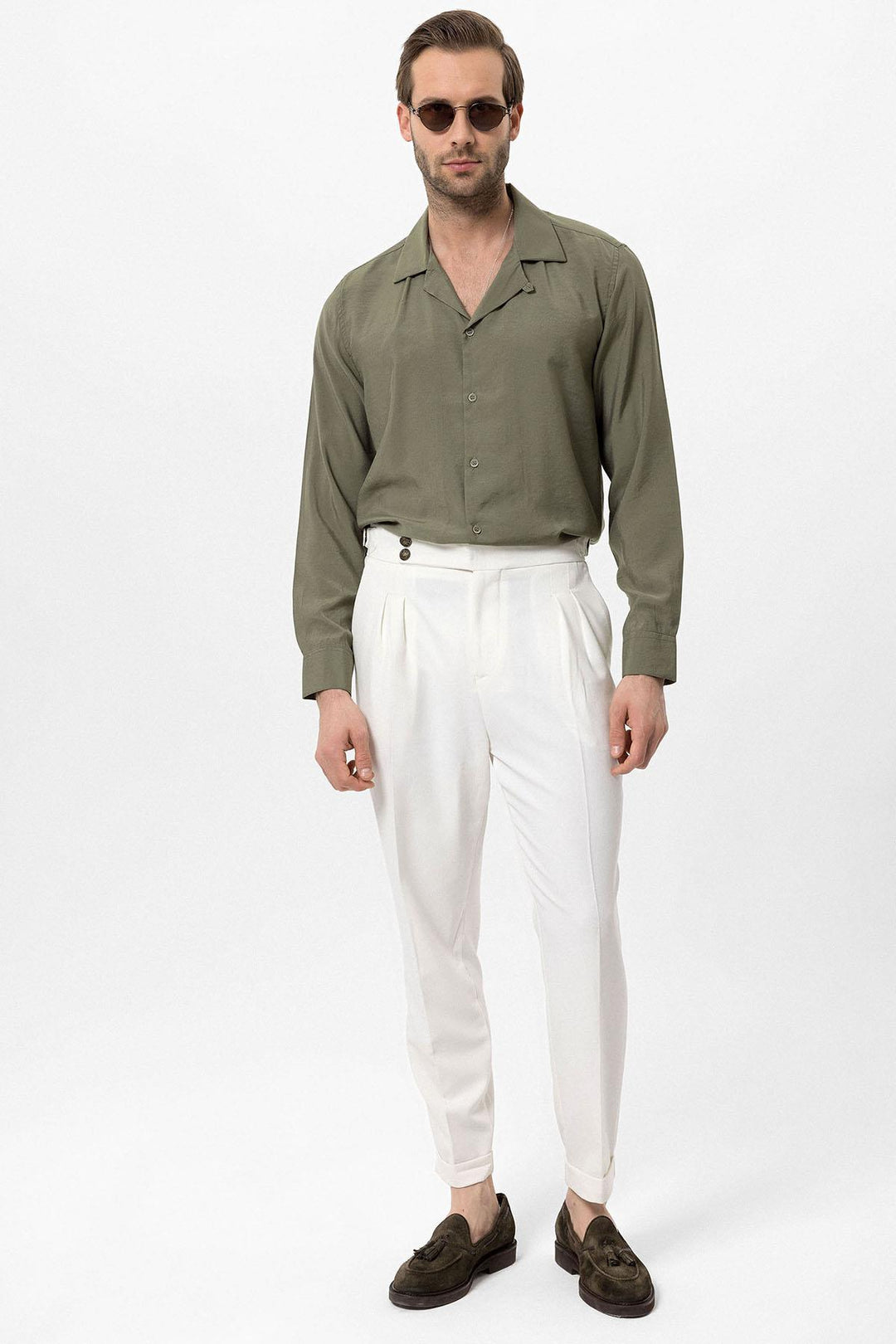 Men's Khaki Striped  Shirt - Wessi