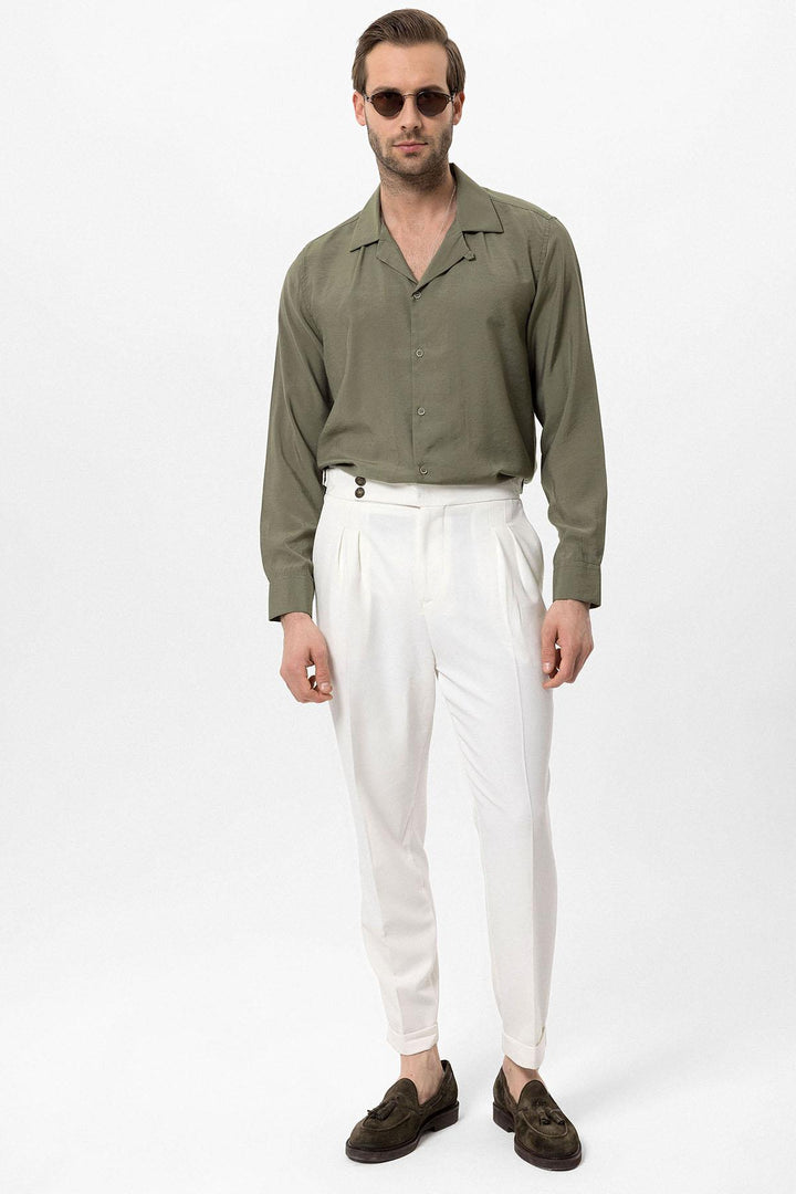 Men's Khaki Striped  Shirt - Wessi
