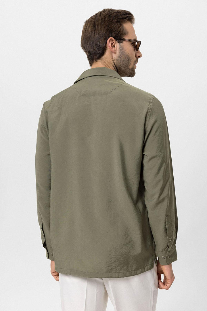 Men's Khaki Striped  Shirt - Wessi