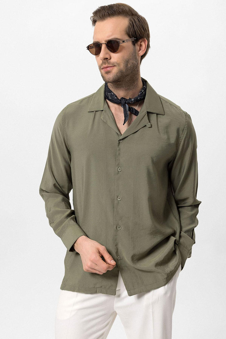 Men's Khaki Striped  Shirt - Wessi