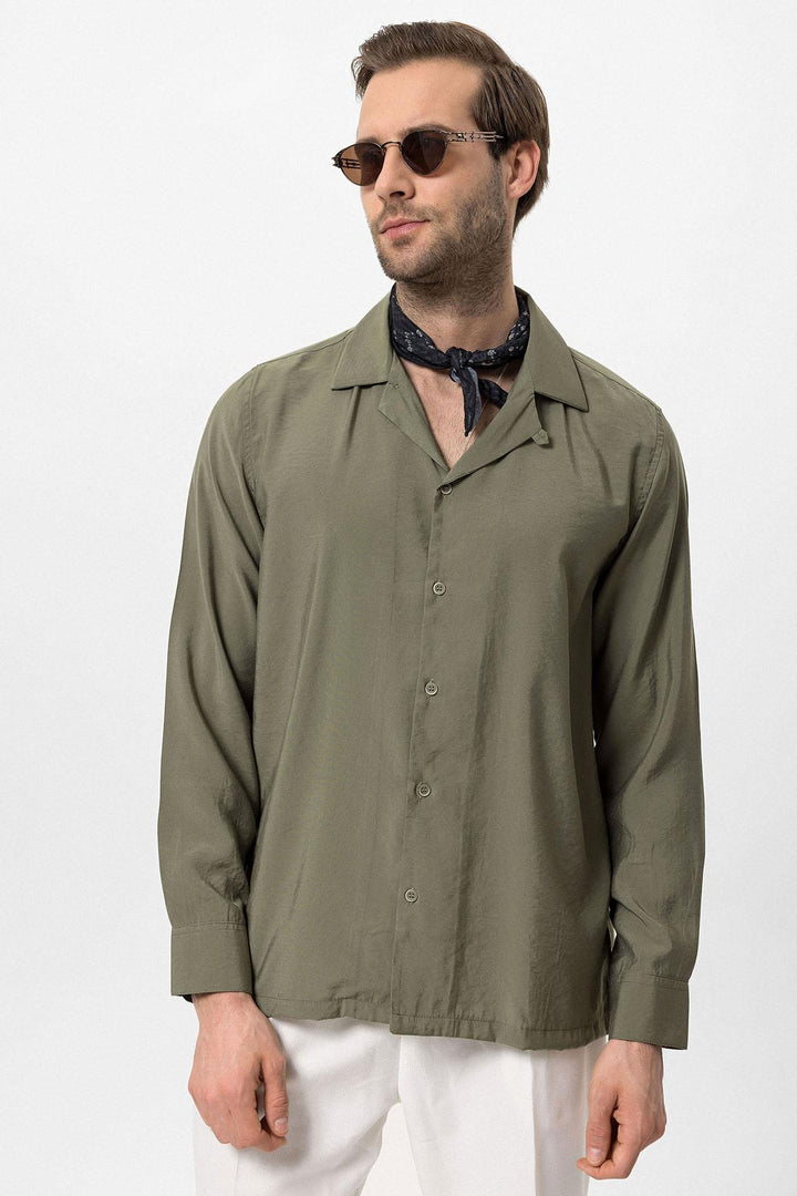 Men's Khaki Striped  Shirt - Wessi