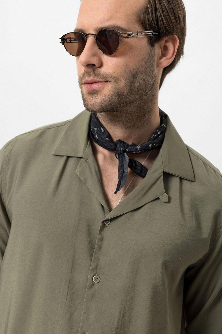 Men's Khaki Striped  Shirt - Wessi