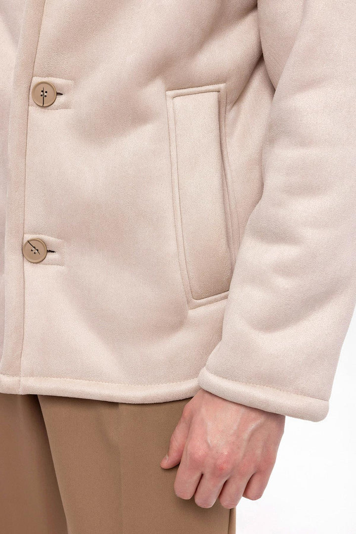 Lined Suede Men's Beige Jacket - Wessi