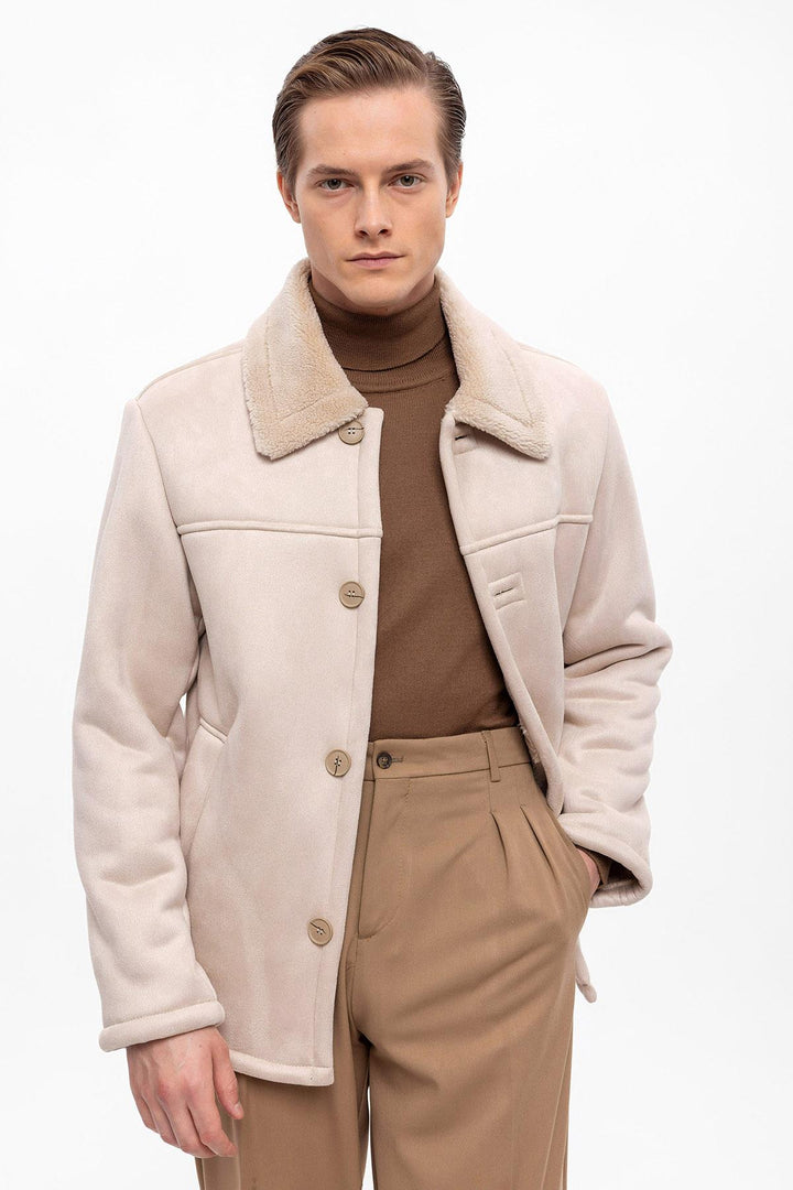 Lined Suede Men's Beige Jacket - Wessi