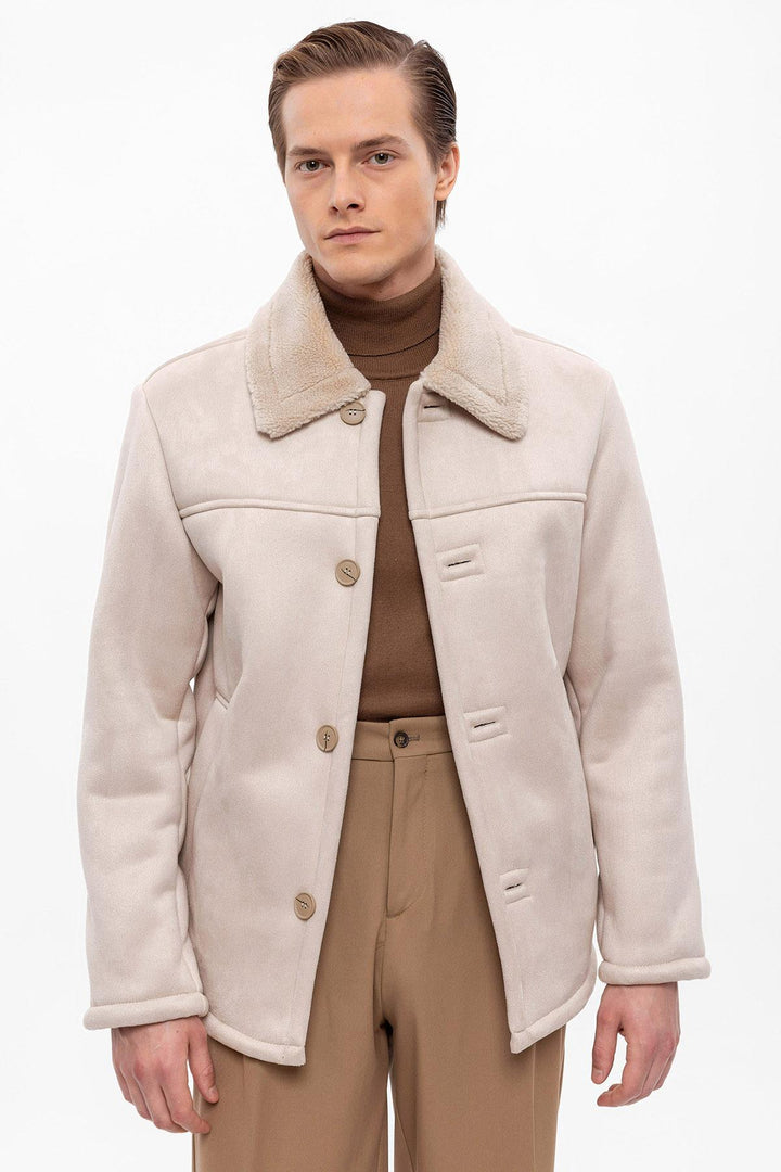 Lined Suede Men's Beige Jacket - Wessi