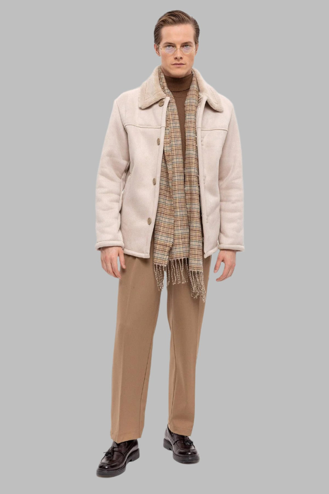 Lined Suede Men's Beige Jacket - Wessi