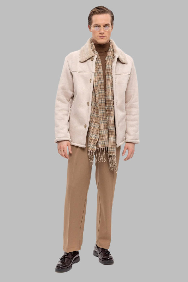 Lined Suede Men's Beige Jacket - Wessi