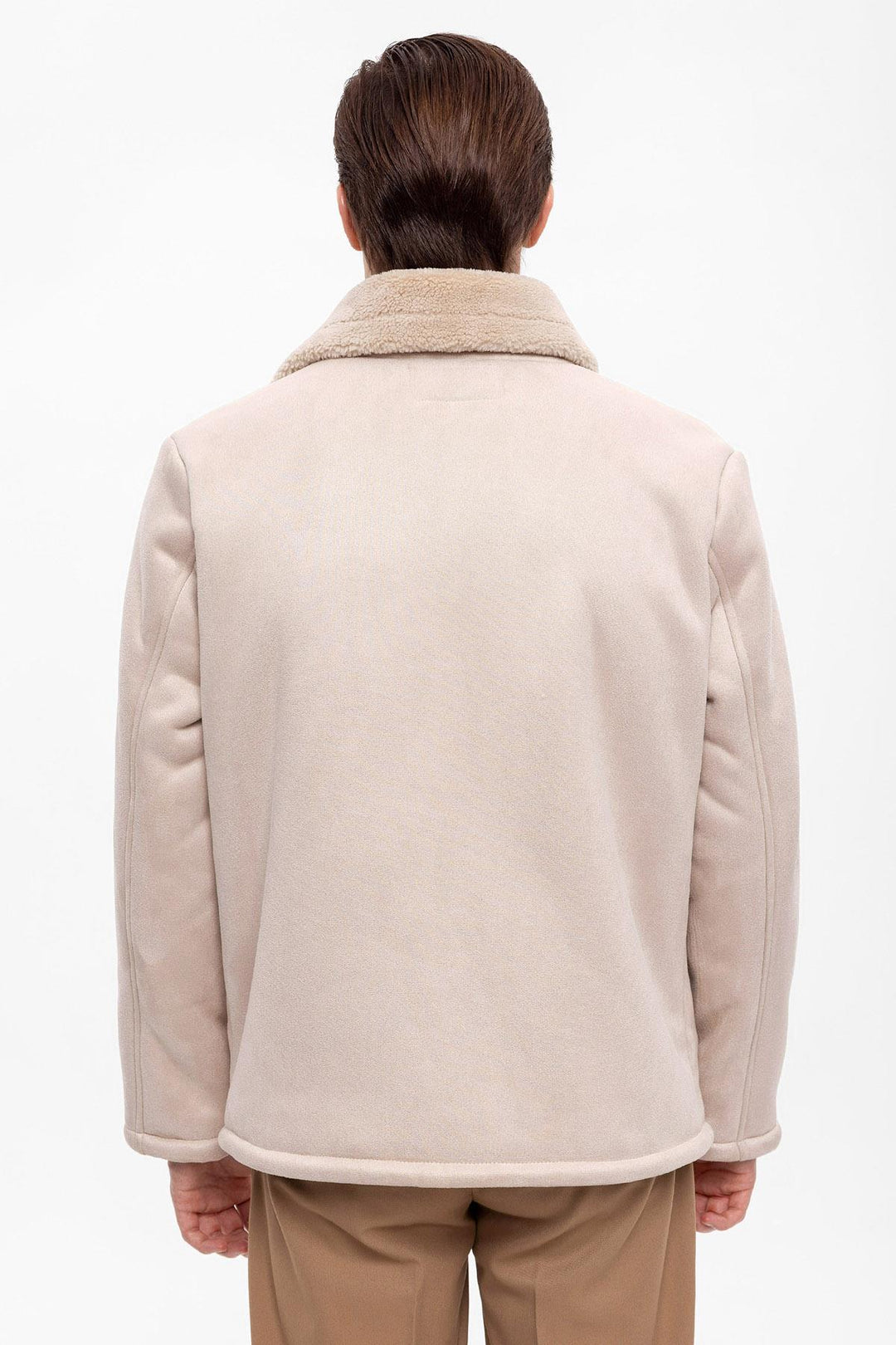 Lined Suede Men's Beige Jacket - Wessi