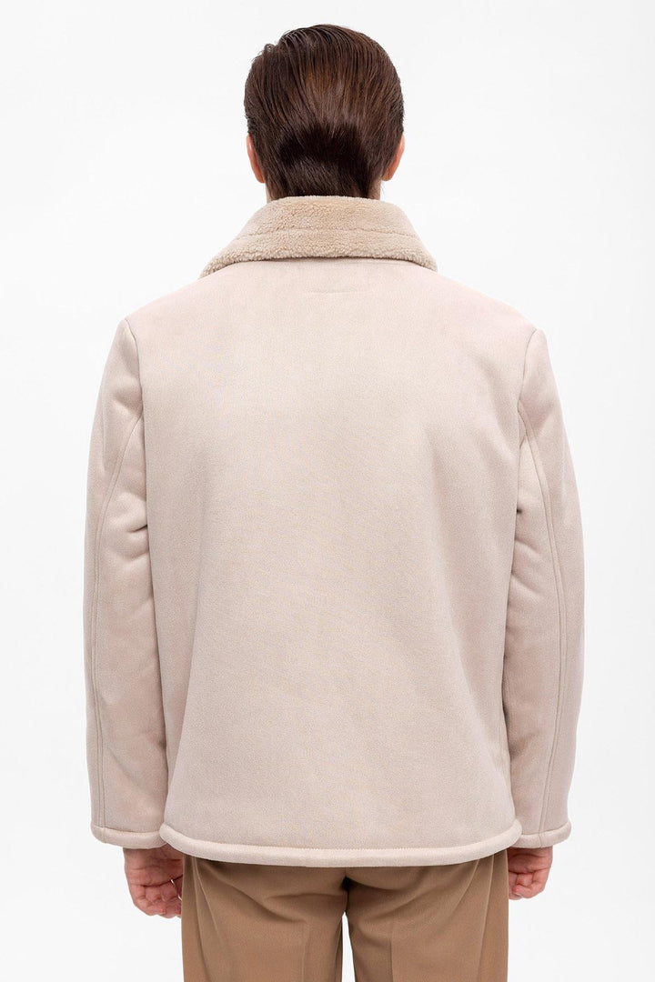 Lined Suede Men's Beige Jacket - Wessi