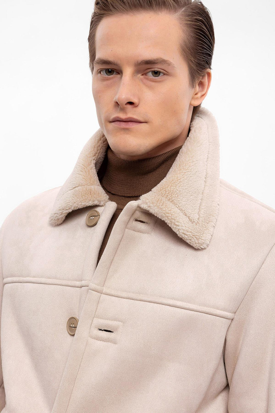 Lined Suede Men's Beige Jacket - Wessi