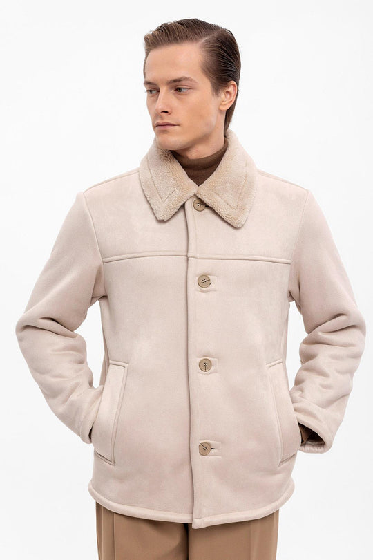 Veste en daim doublée beige pour homme - Wessi