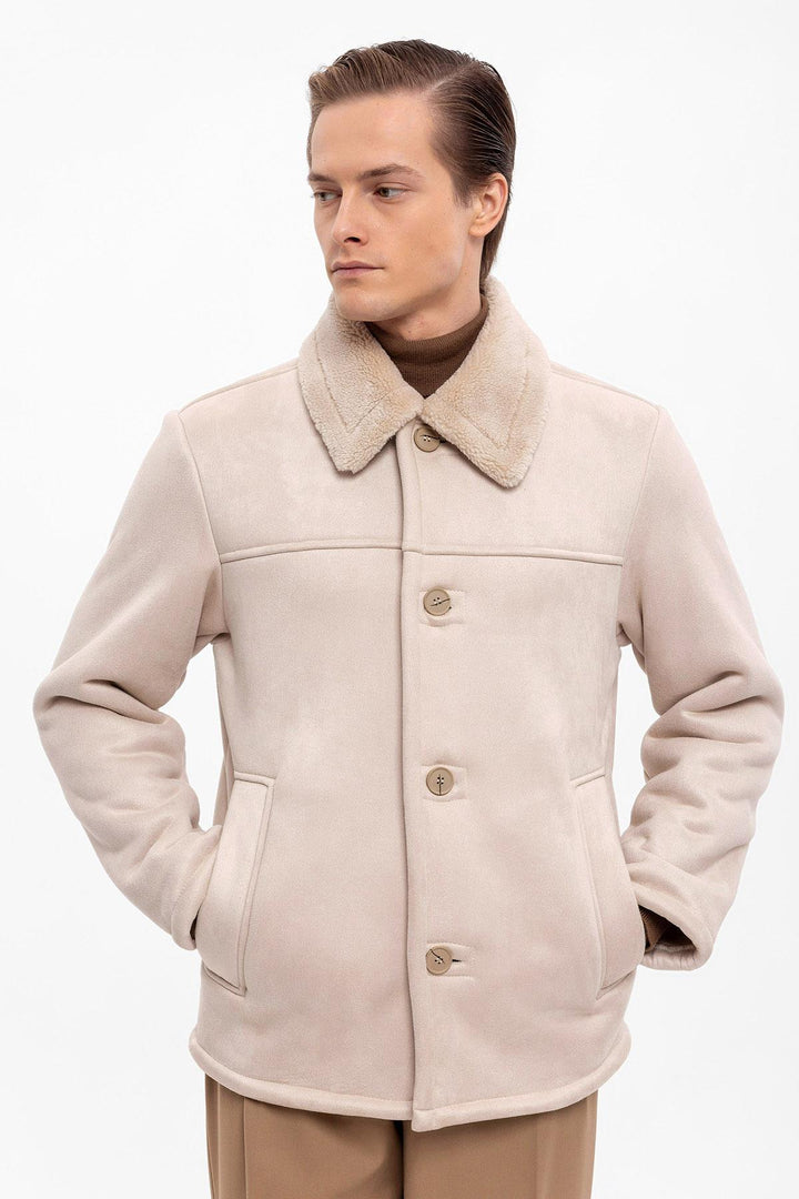 Lined Suede Men's Beige Jacket - Wessi
