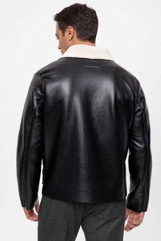 Мужское пальто из искусственной кожи черного/бежевого цвета с подкладкой - Wessi