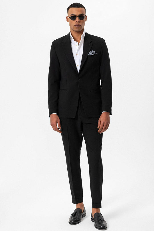 Blazer Homme Noir Uni Un Bouton - Wessi