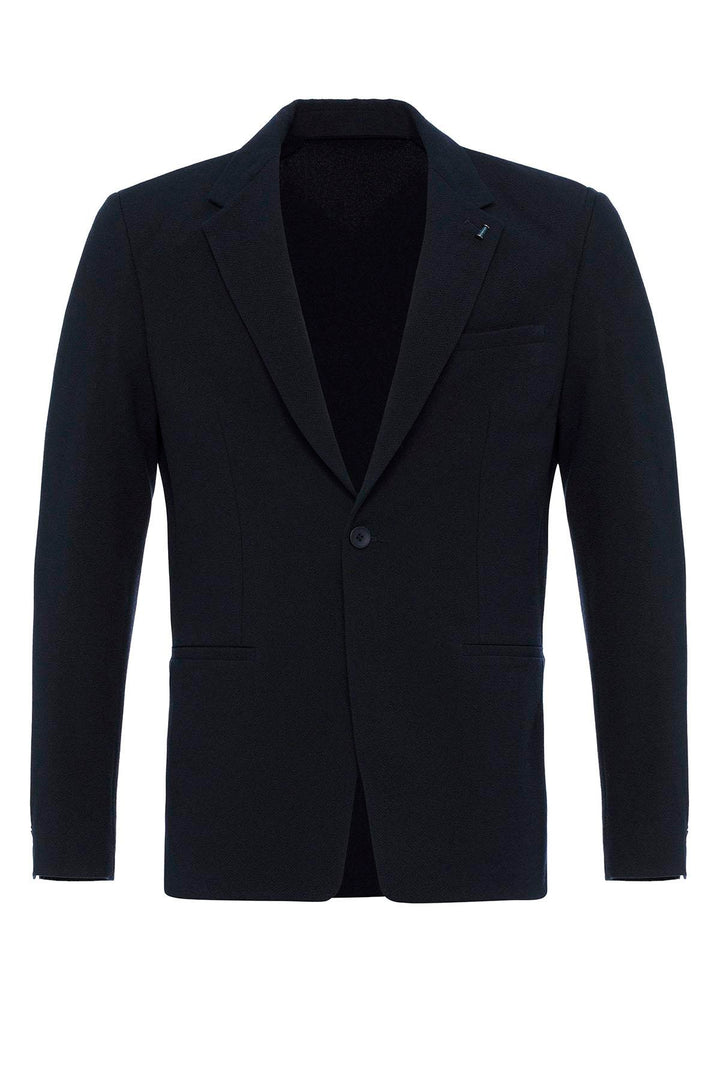 Men's Navy Blue Plain Single-Button Blazer - Wessi