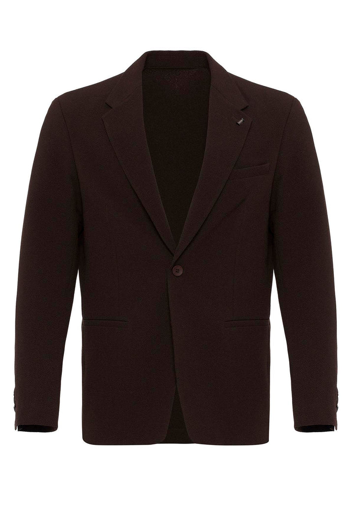 Men's Brown Plain Single-Button Blazer - Wessi