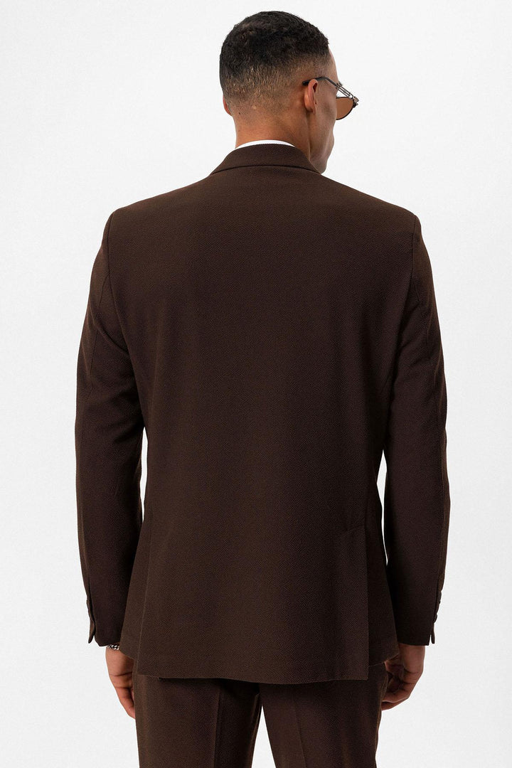 Men's Brown Plain Single-Button Blazer - Wessi
