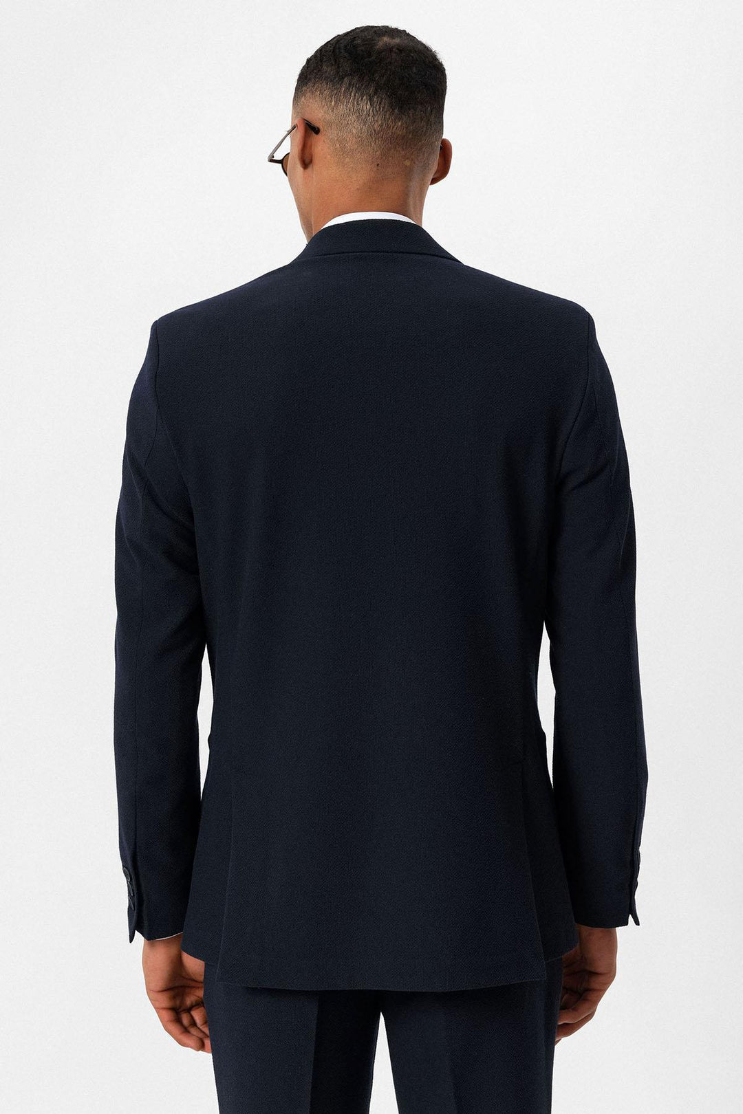 Men's Navy Blue Plain Single-Button Blazer - Wessi