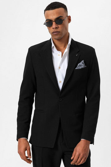 Blazer Homme Noir Uni Un Bouton - Wessi