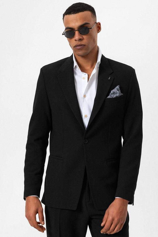 Blazer Homme Noir Uni Un Bouton - Wessi