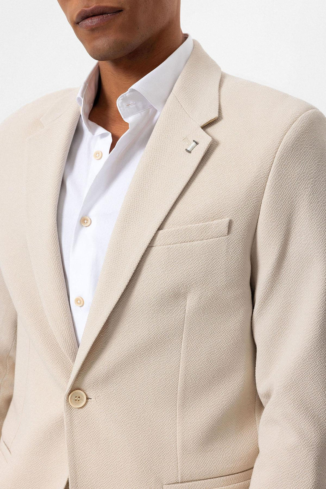 Men's Beige Plain Single-Button Blazer - Wessi