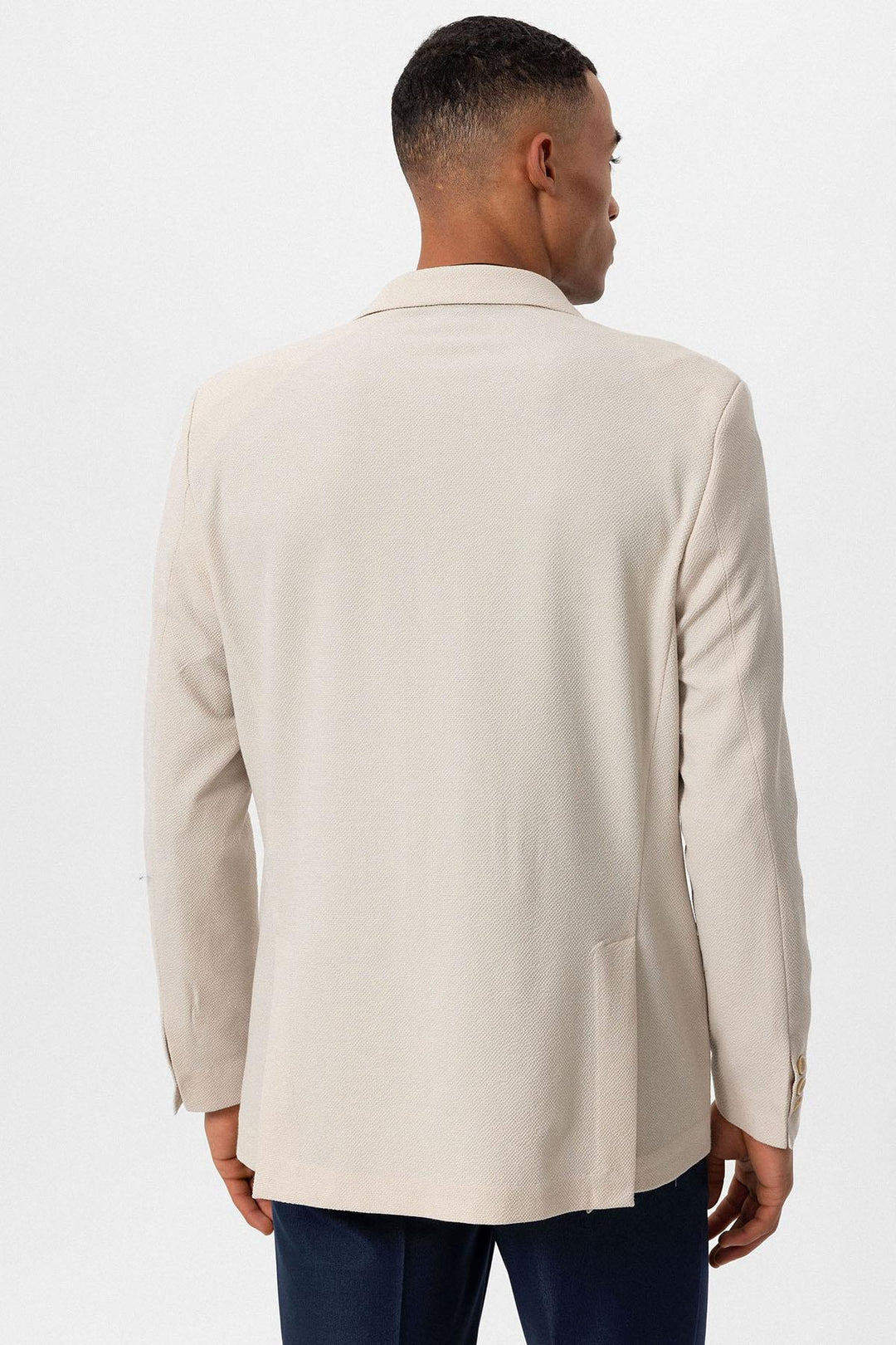 Men's Beige Plain Single-Button Blazer - Wessi