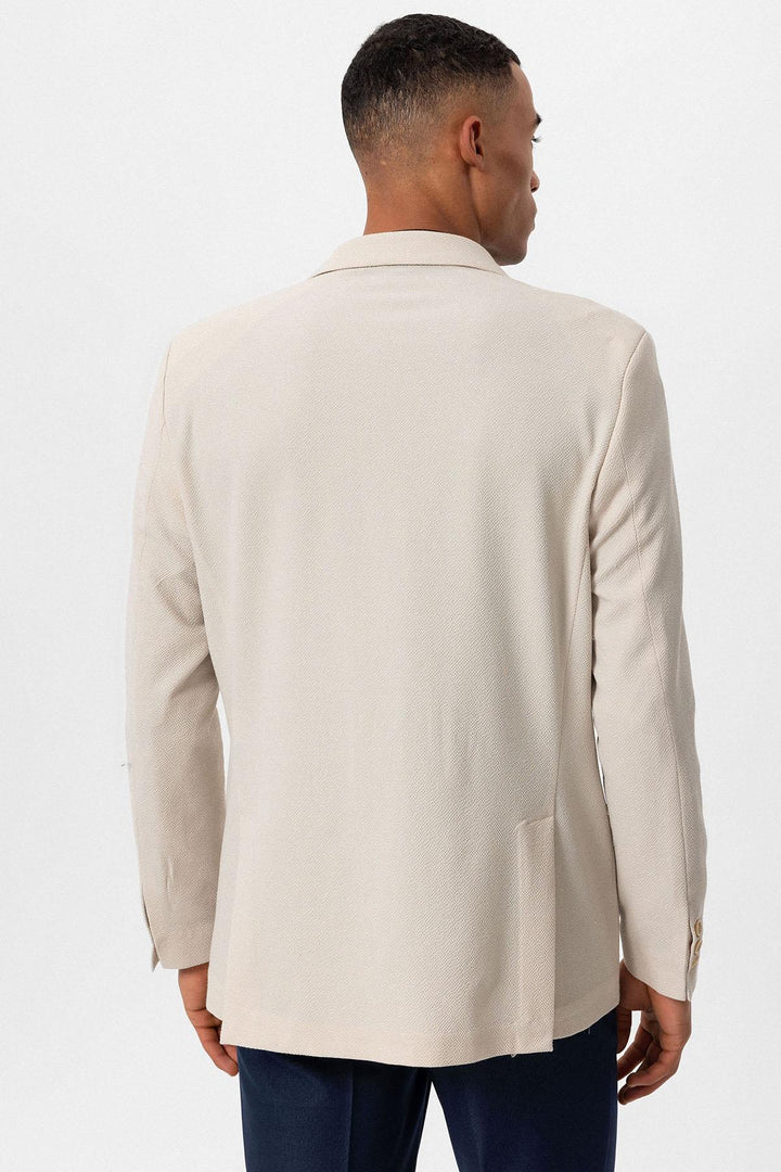 Men's Beige Plain Single-Button Blazer - Wessi