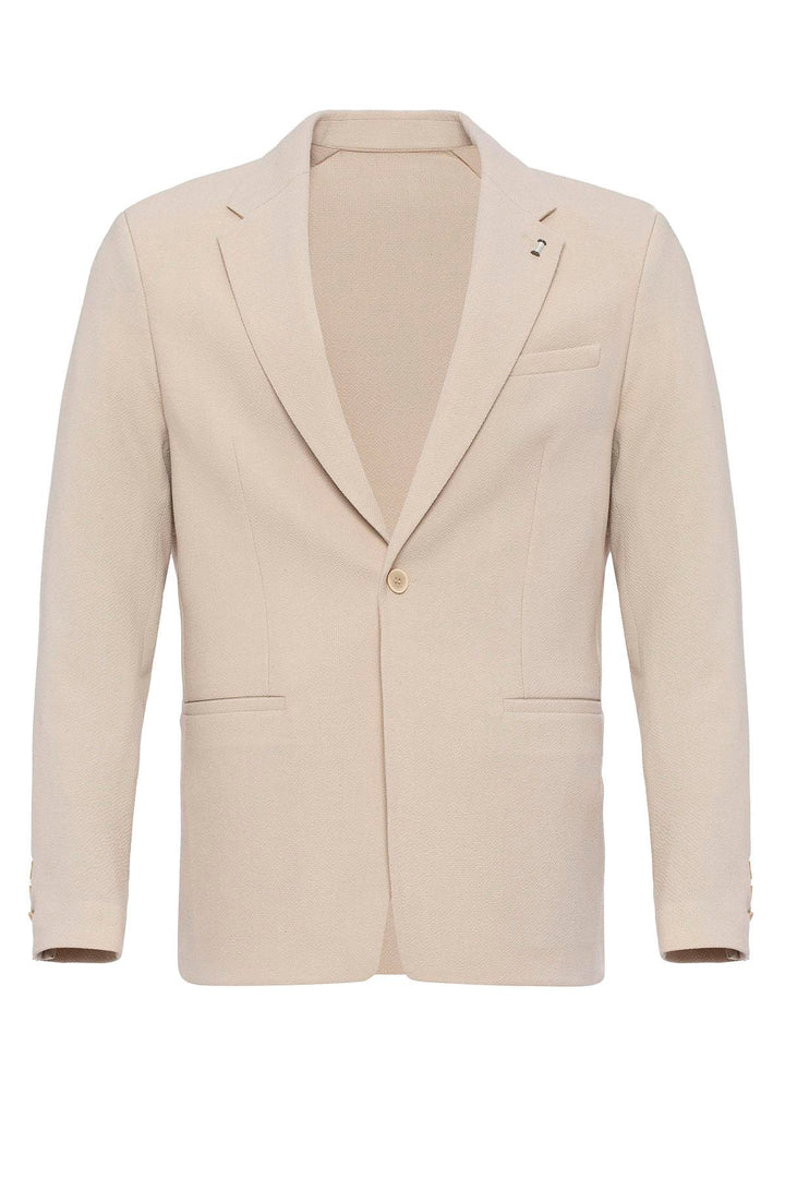 Men's Beige Plain Single-Button Blazer - Wessi