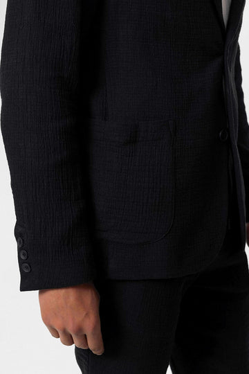 Men's Black Plain Pocketed Blazer Jacket - Wessi