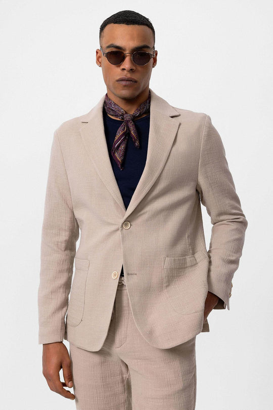 Giacca blazer con tasche in tinta unita beige da uomo - Wessi